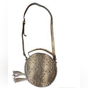 Snakeskin Circular Crossbody Drum Bag Removable Strap Animal Print